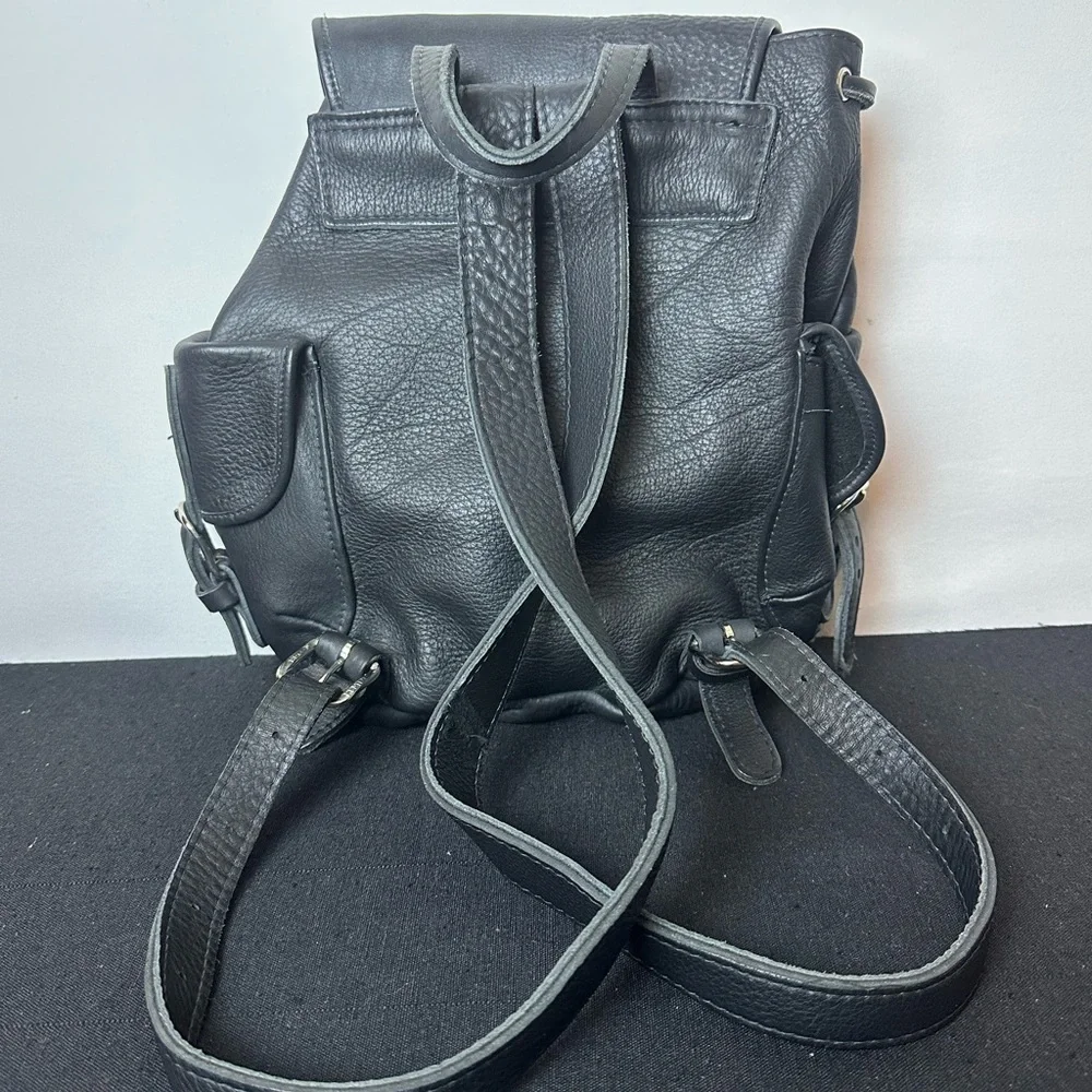 ❗️Mid Size Heavy Duty Black Leather Biker Buckle Backpack - Picture 7 of 16